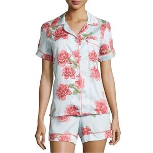 Bedhead for Neiman Marcus Vintage Rose Print Blue Short Pajama Set LARGE